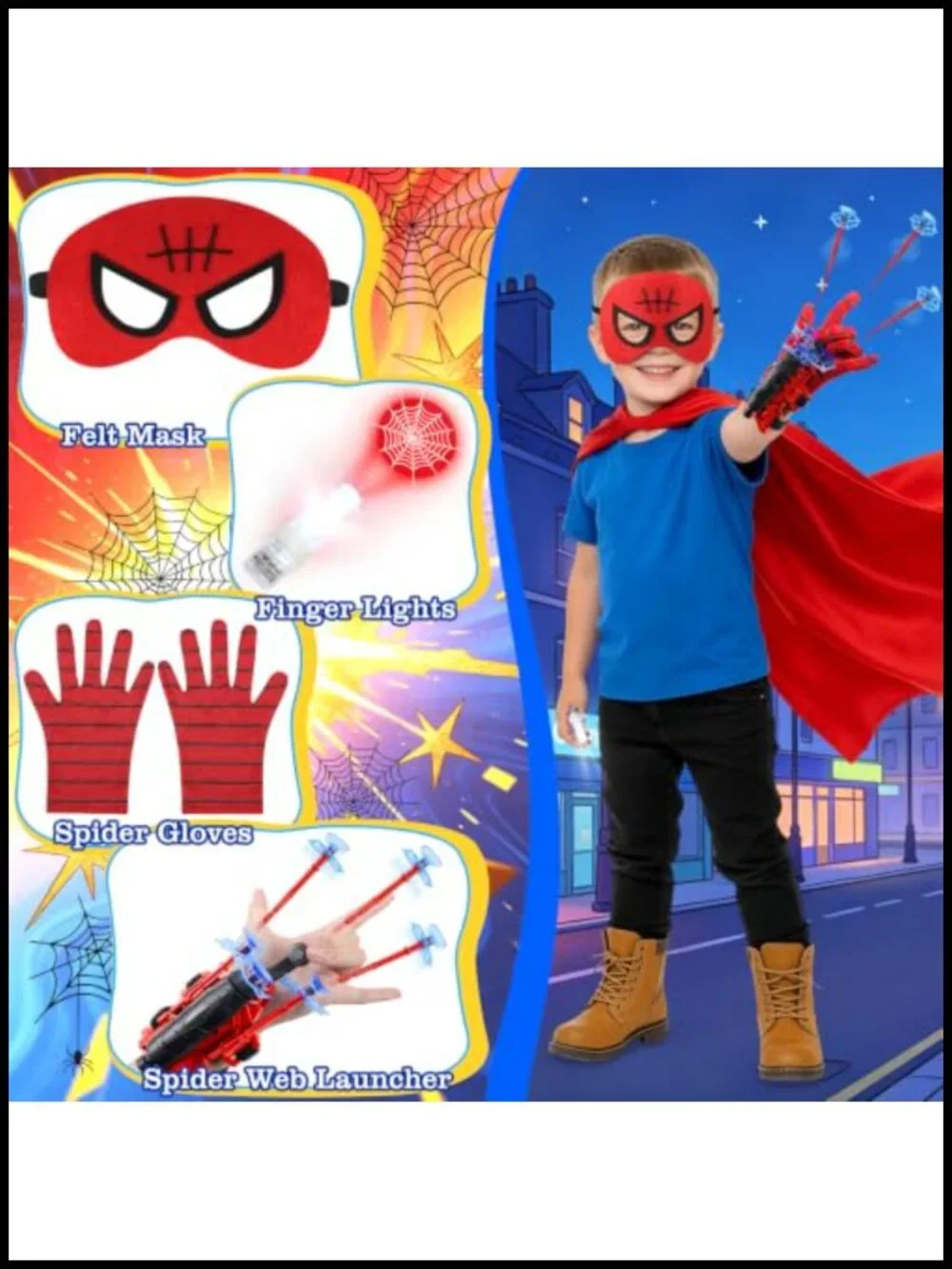 Superhero Cape Set with Masks, Gloves, Shield, Finger Lights Role-Play Costume